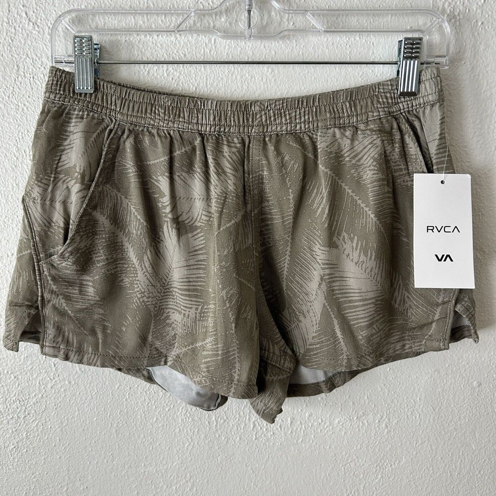 RVCA Shorts Womens Small Tropical Palm Leaf Pull On Pockets Elastic Waist Green